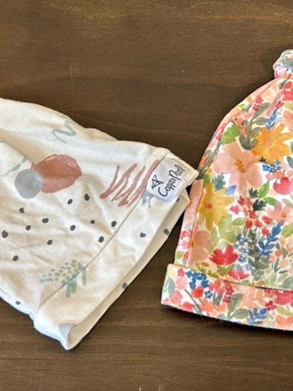 Copper Pearl Baby Beanie Top Knot Hat Bundle Stretchy Soft in Bayside & Lark - Picture 1 of 4